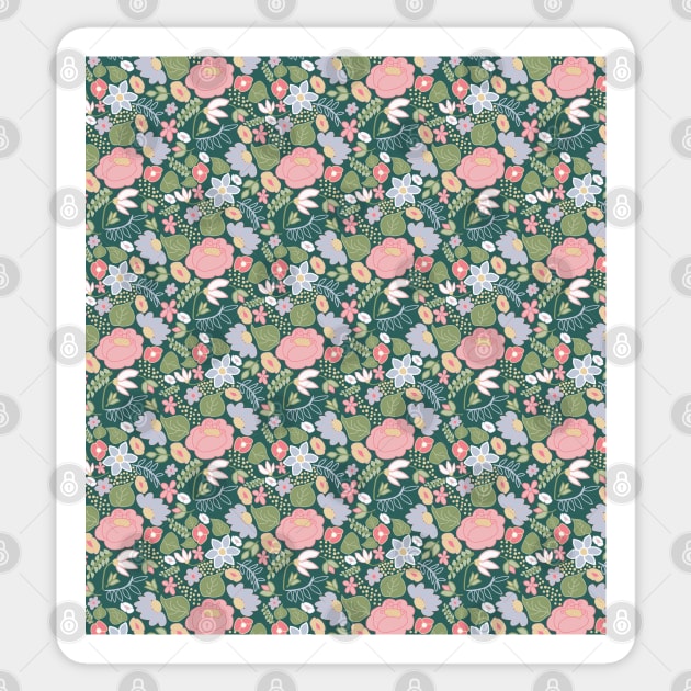 Folksy Floral Small Scale Pattern Sticker by LozzieElizaDesigns